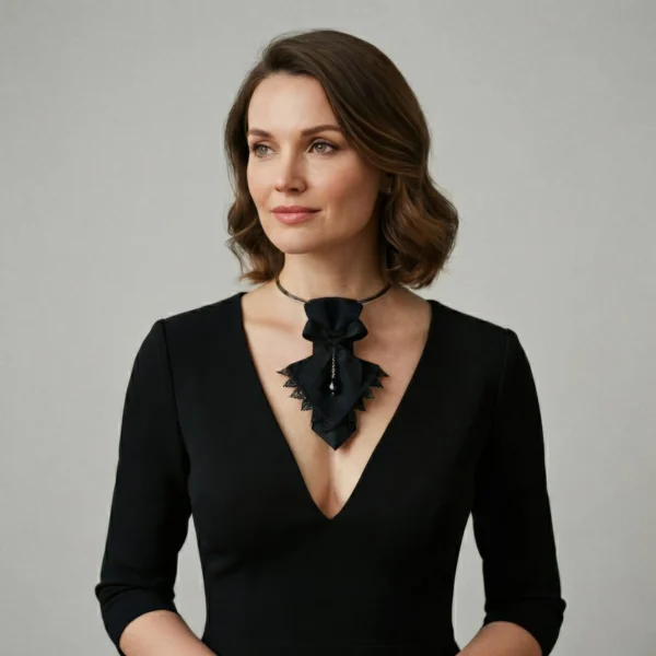 AI sukurta produkto nuotrauka ant modelio e-shopui – juoda peteliškė