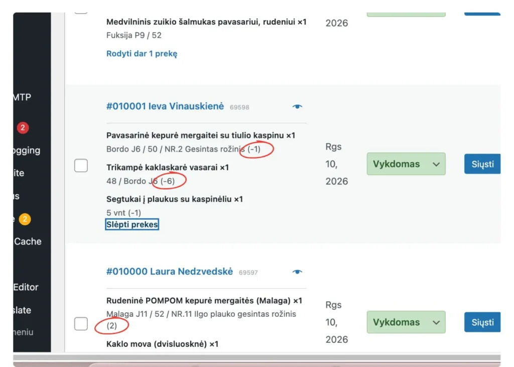 GP Order Manager – prekių likučiai užsakymų sąraše